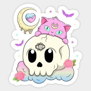 Creepy Cute Cat with Skull Pastel Goth Sticker